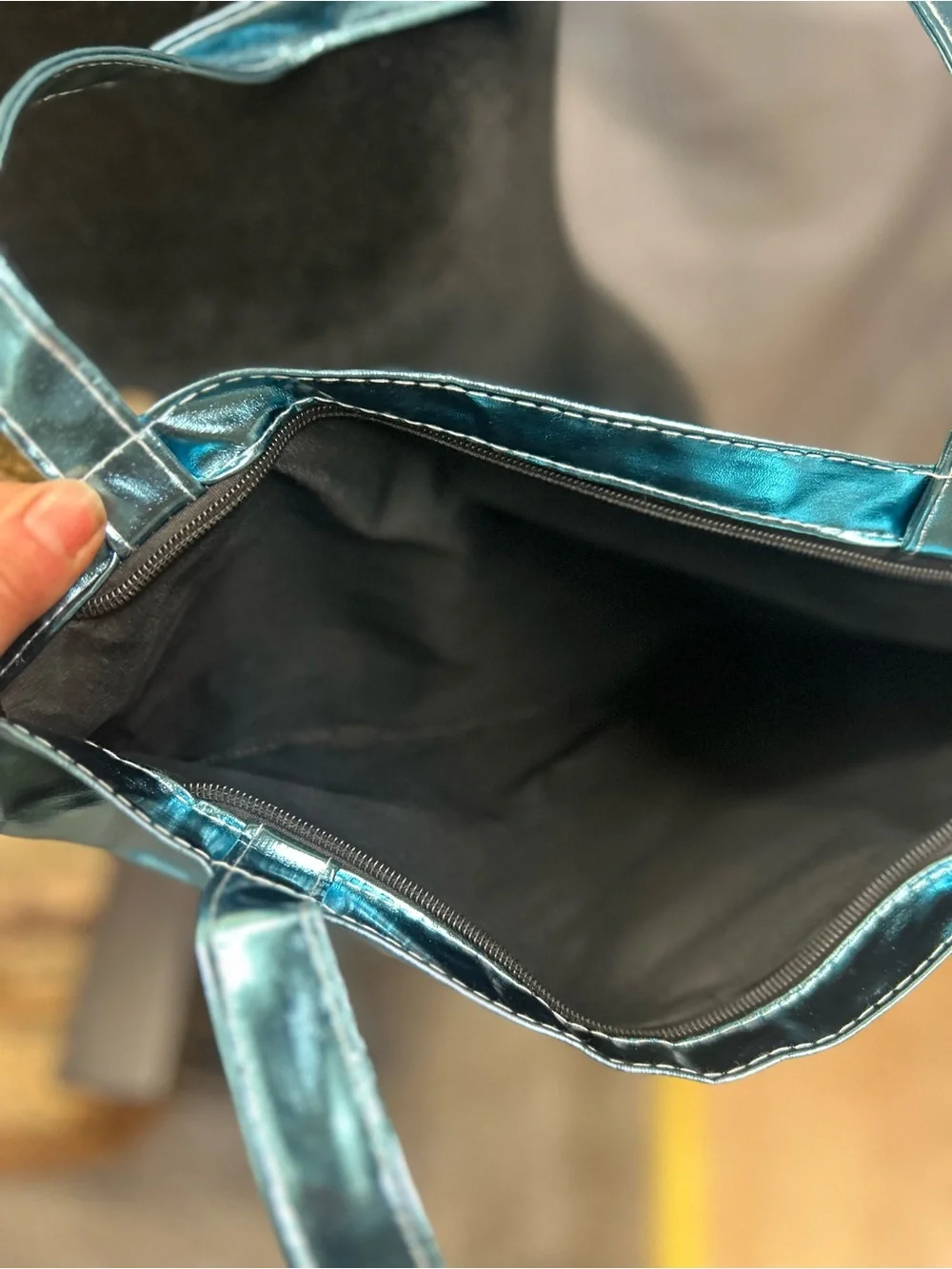 Metallic Teal Tote Bag - Women's Shiny Shoulder Bag